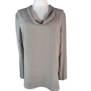 2/$30 ZARA Basic Collection M Cowl Neck Long Sleeve Top Black & Beige Pattern